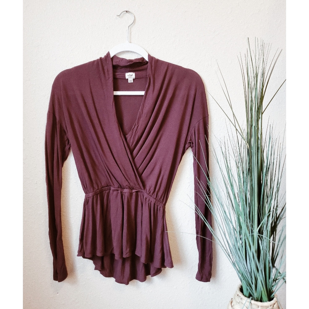 ARITZIA WILFRED Maroon V Neck Pleated Cinched Top - Picture 1 of 5